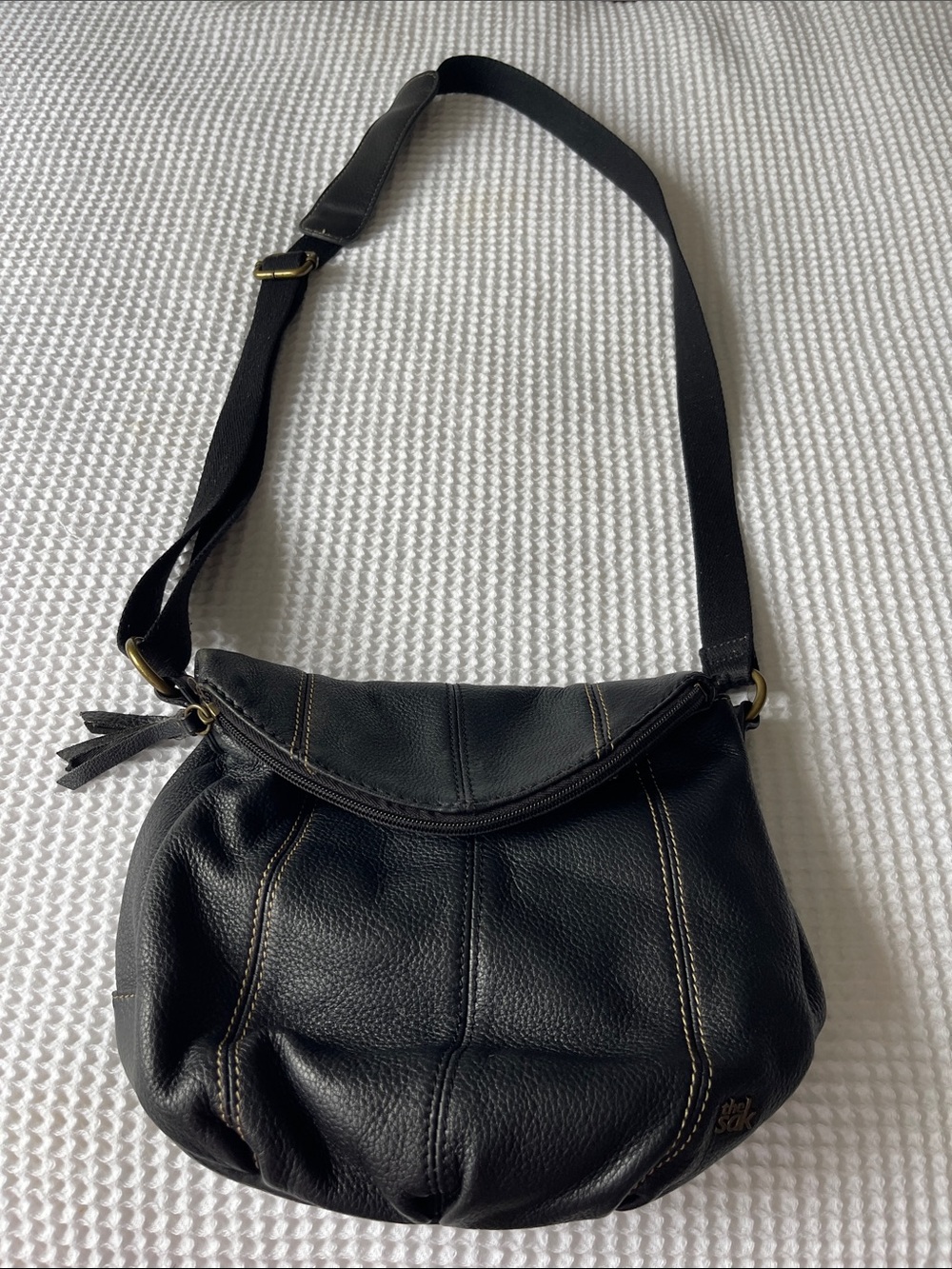 The Sak Black Leather Hobo Shoulder Bag with Contrast Stitching